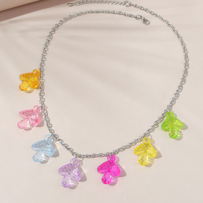 Korean Version Of All-match Small Fresh And Sweet Creative Resin Color Mushroom Necklace