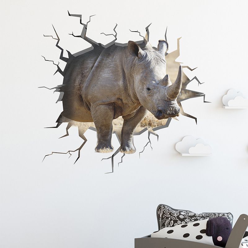 Nuevo Mg6020 Pegatinas Autoadhesivas De Decoración De Pared De Entrada De Rinoceronte Fiero Que Rompe Paredes De Dibujos Animados