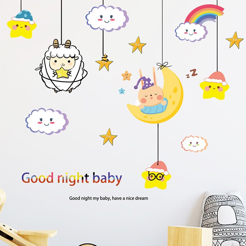 New Cartoon Moon Cloud Rainbow Lamb Star Room Wall Sticker Wholesale Nihaojewelry