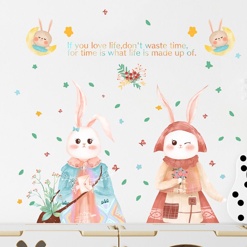 New Cartoon Cute Two Little Rabbits Children's Room Decoration Wall Stickers Wholesale Nihaojewelry