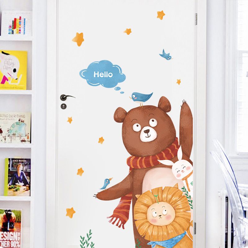 Cartoon Bear Lion Hello Children's Room Door Wall Sticker Wholesale Nihaojewelry