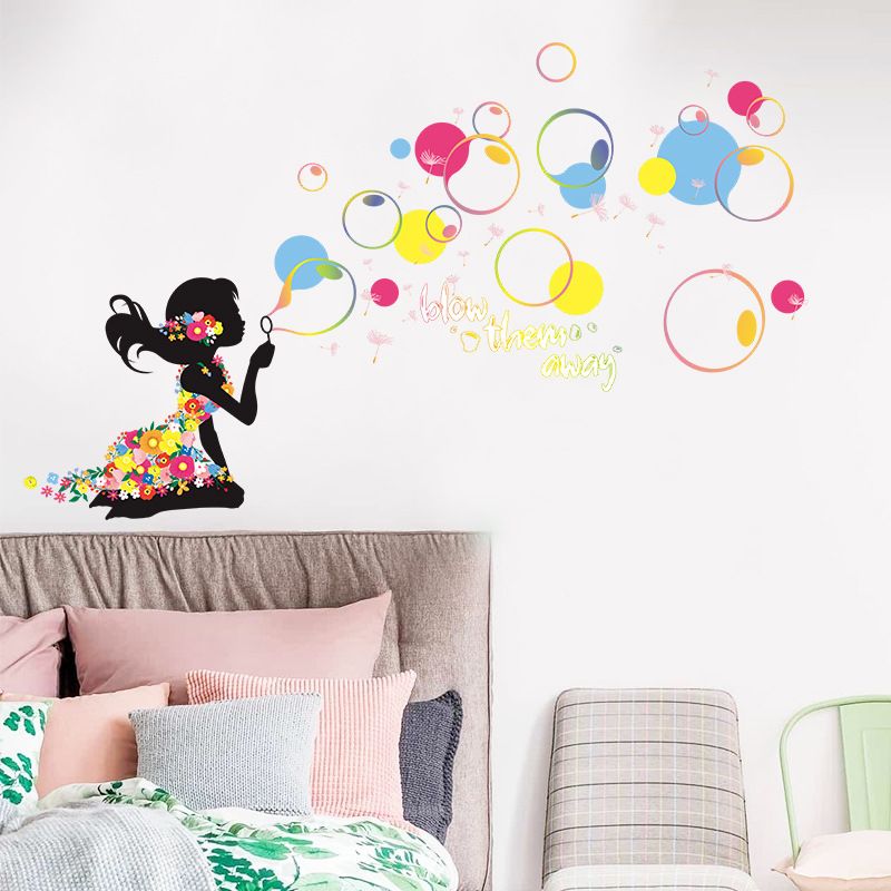 Nouvelle Petite Fille Soufflant Des Bulles Couleur Autocollants Muraux De Décoration De Chambre D&#39;enfants En Gros Nihaojewelry