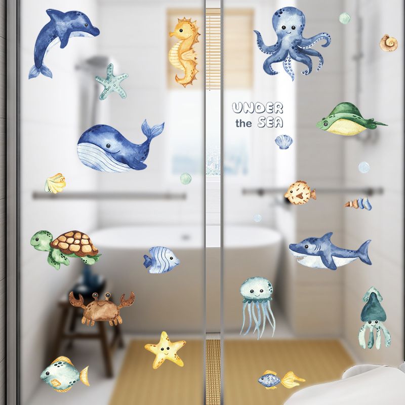 Dessin Animé Fond Marin Baleine Tortue Poulpe Hippocampe Chambre D&#39;enfants Stickers Muraux En Gros Nihaojewelry