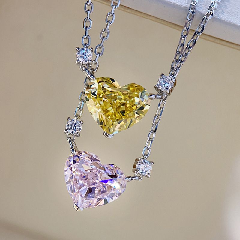 Douyin Live Herzförmige Halskette Weibliche Schlüsselbein Kette Ins Fort Geschrittenes Design Temperament All-match High Carbon Diamant Rosa Anhänger