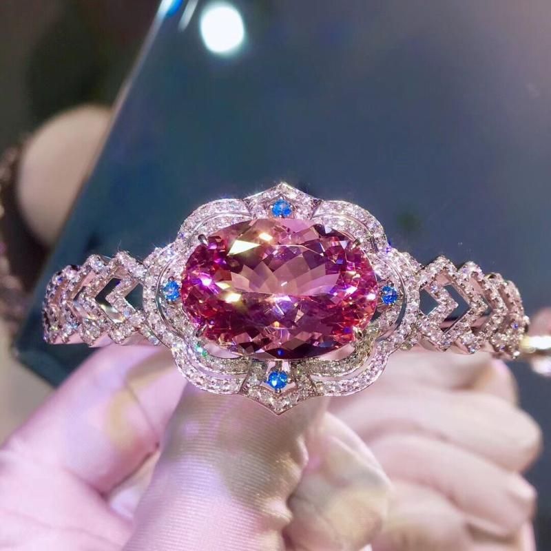 Bracelet De Luxe En Morganite Rose Naturel Imitation Bracelet De Bijoux De Luxe En Diamant