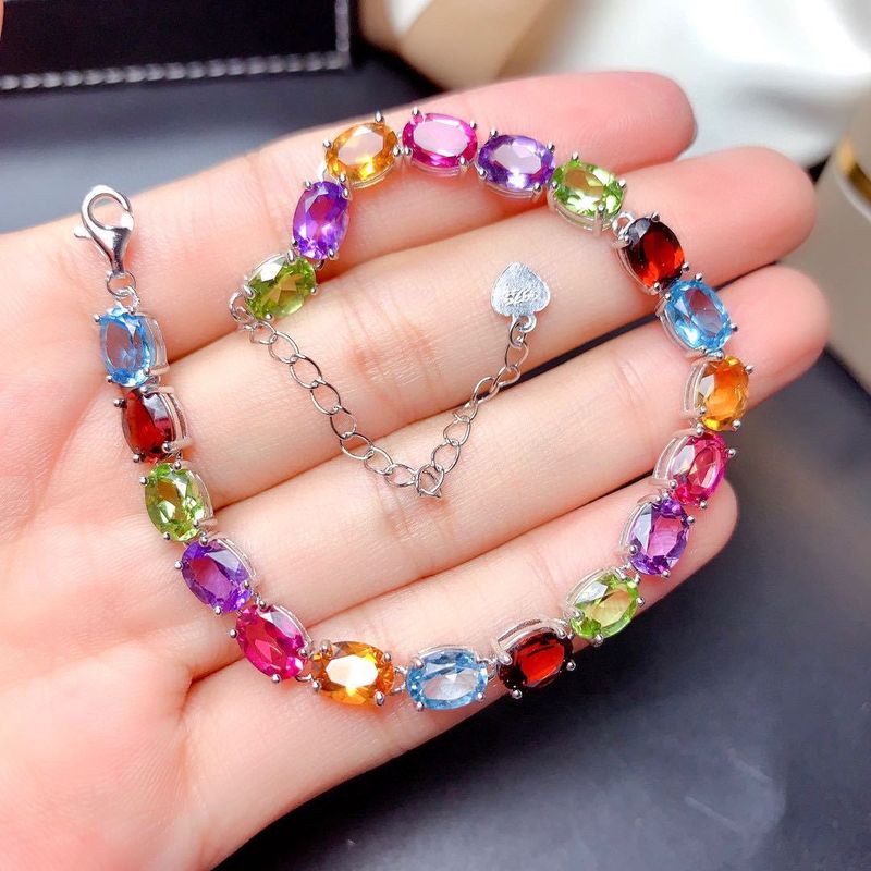 Colorful Gemstone Bracelet Caibao Bracelet Minority Design Full Diamond Egg Shaped Hand Jewelry
