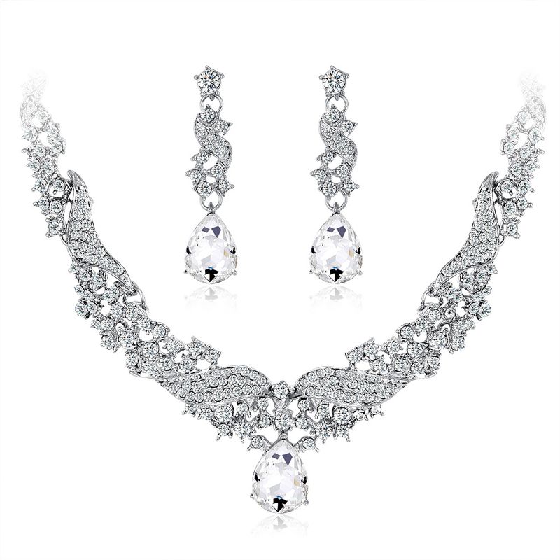 New Necklace And Earrings Two-piece Jewelry Set Temperament Rhinestone Wedding Banquet Jewelry Wholesale