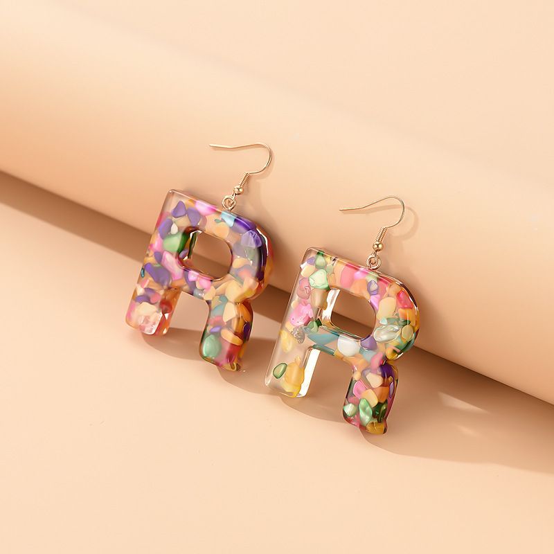 2021 New Colorful Resin Color Shell Letter Earrings Exaggerated Fashion Street Style Earrings