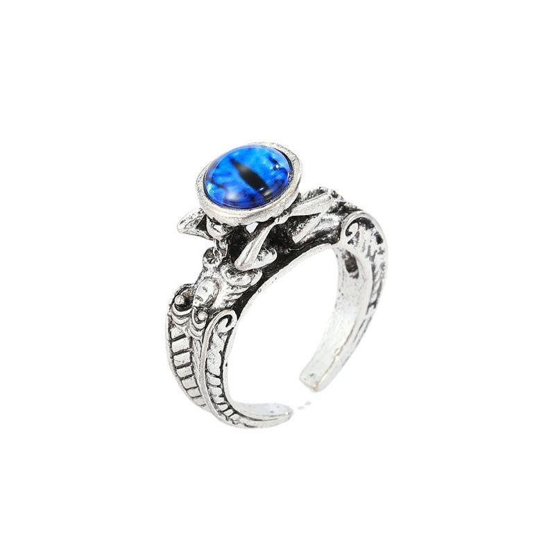 New Retro Trend Blue Bead Devil's Eye Ring Alloy Skull Ring Cross-border Jewelry