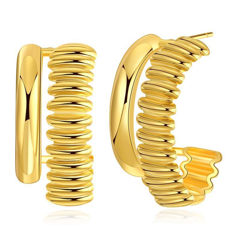 Grenzüberschreitende Neue Produkte 18 Karat Verkupferte Echte Goldohrringe C-förmige Streifen Nischendesign Minimalistische Ohrringe