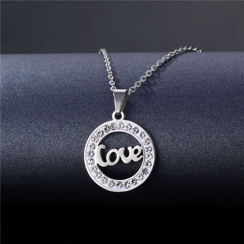 Cross-border Love Brief Halskette Halskette Edelstahl Stil Anhänger Keramik Ton Strass Schlüsselbein Kette Schmuck