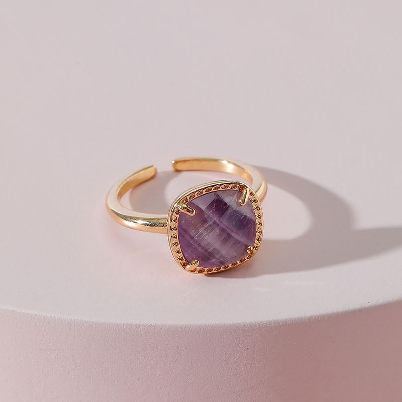 Fashion Jewelry Copper Inlaid Amethyst Faceted Stone Ring Open Shank Ring
