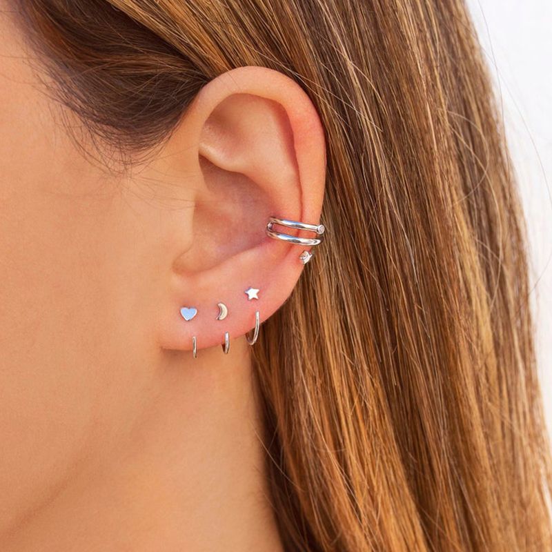 Fashion Jewelry Star Ear Clip Moon Heart Earring Unilateral Earring Set