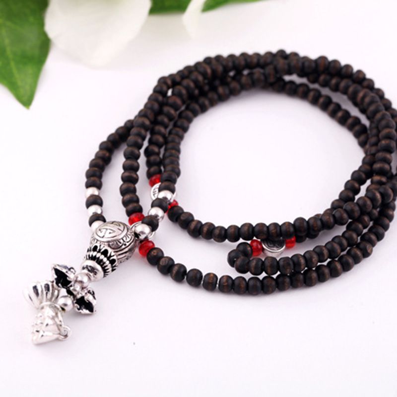 Retro Ethnic Fragrant Wood Bead Necklace Personality Long Sweater Chain Accessories Pendant Trend