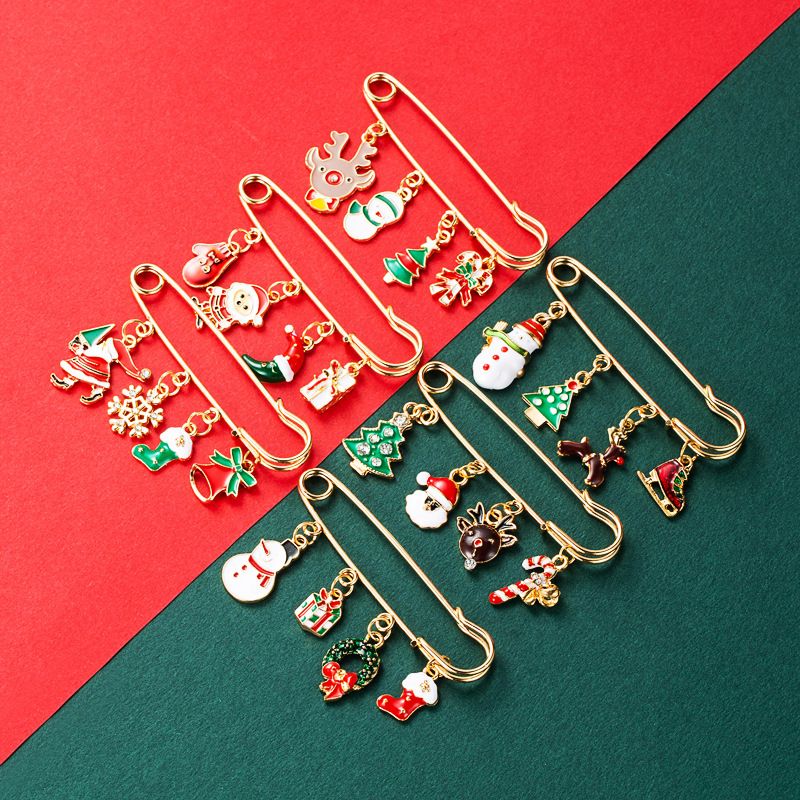Christmas Series Alloy Color Dripping Oil Christmas Tree Snowflake Elk Snowman Pendant Brooch