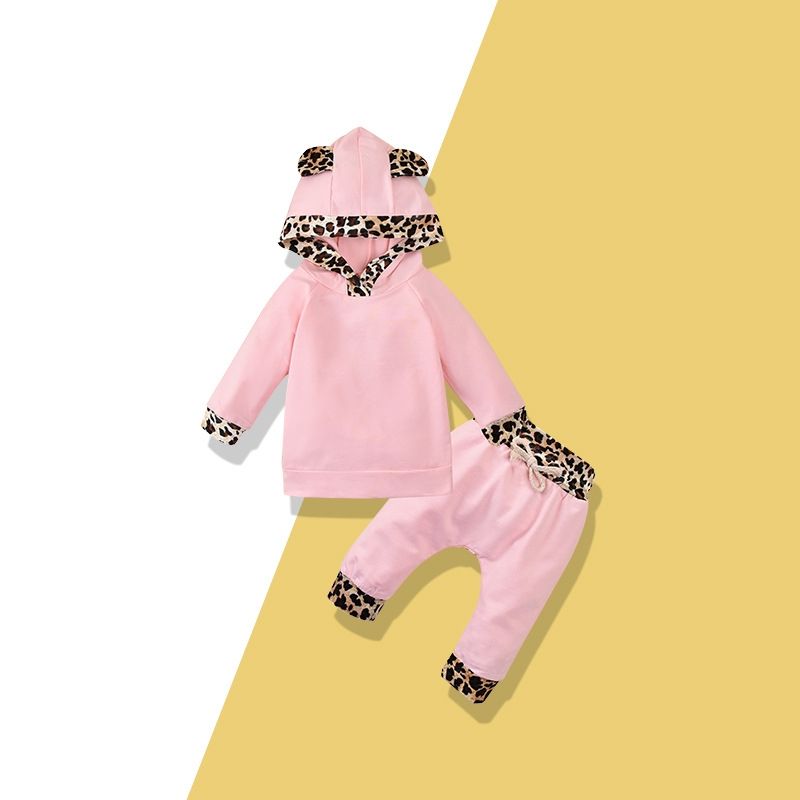 Girls' Sweater New Style Pink Leopard Print Two-piece Suit Children's Sweater Suit