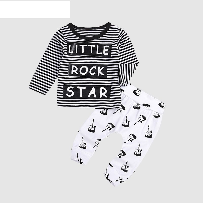Rockmusik Baby Kinder Lässig Langarm Gestreiftes T-shirt Kinderanzug Trend