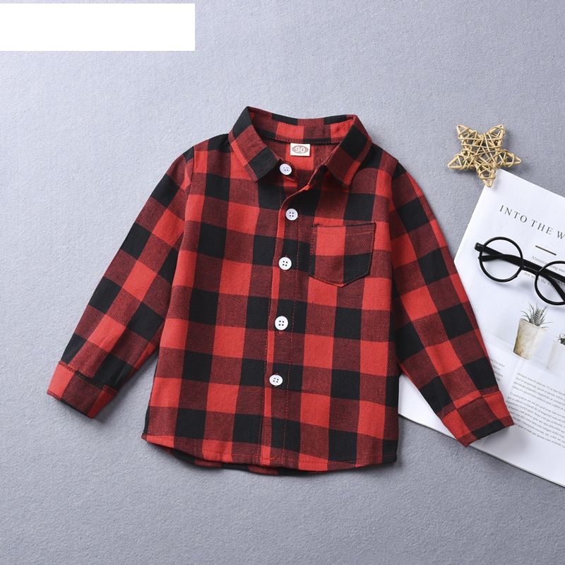 2021 Autumn New Boys' Plaid Shirt Casual Top Letter Printed Children's Handsome Shirt Boys' Clothing