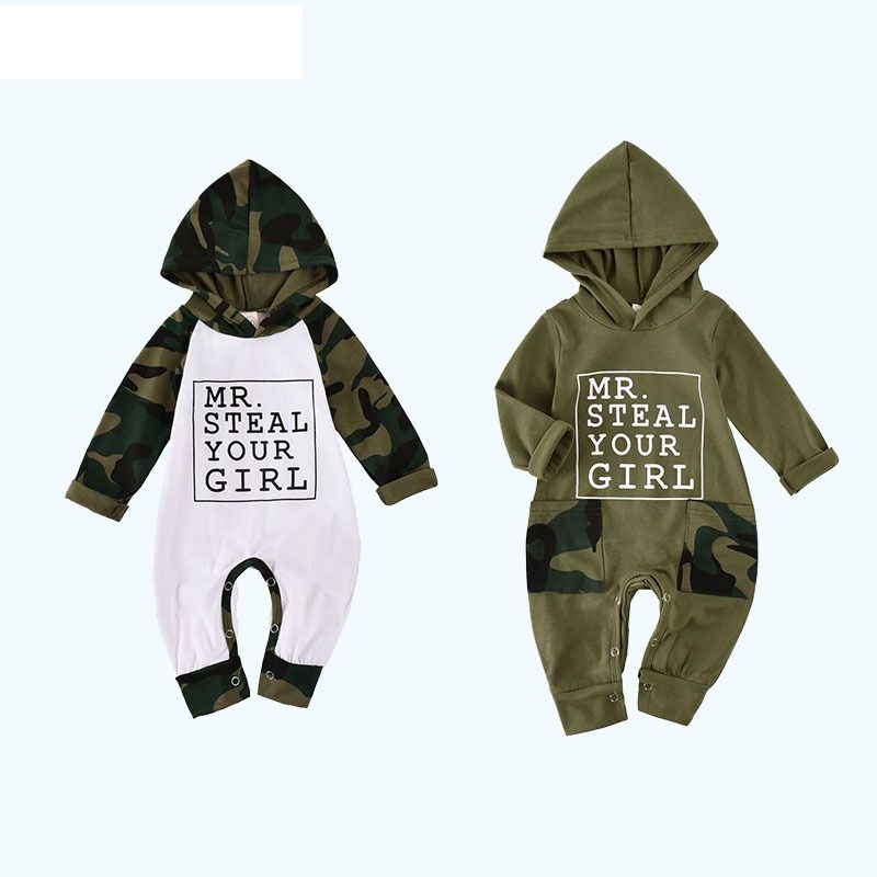 New Baby Children's Clothing Boys' Hooded Romper Long Climbing Jumpsuit