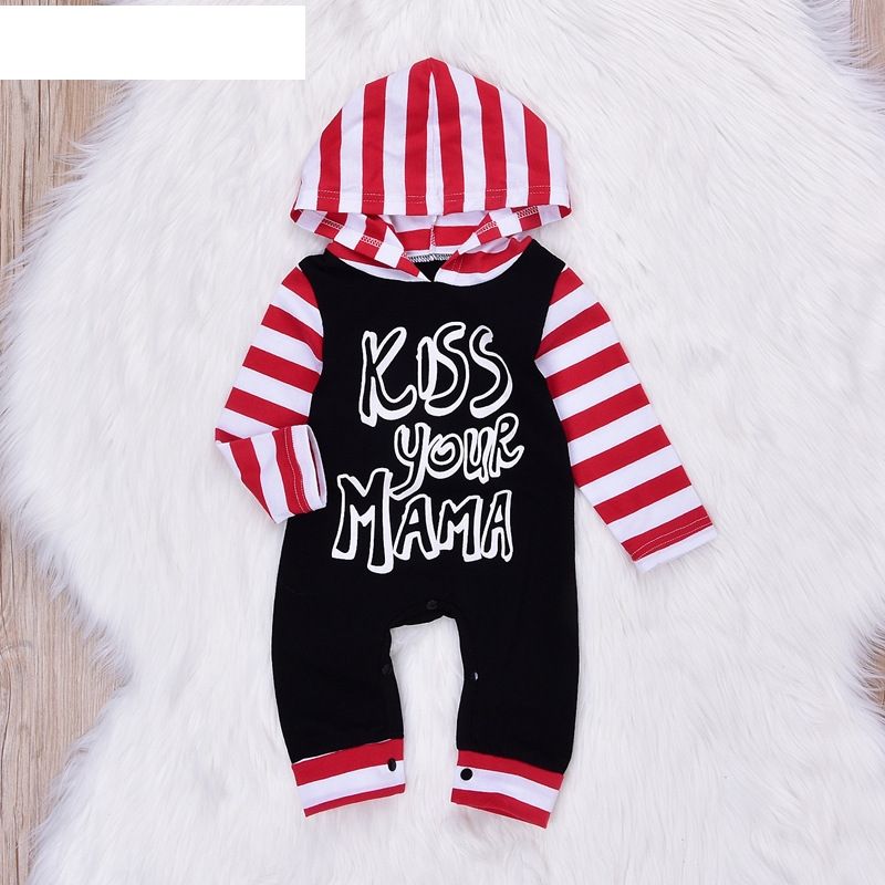 Baby Jumpsuit Baby Letter Print Long Sleeve Hooded Climbing Jumpsuit