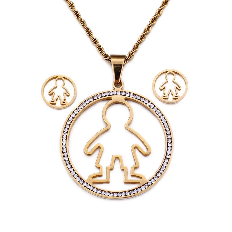 النسخة الكورية من مجموعة مجوهرات الصلب التيتانيوم عصرية وشخصية دائرية مع الماس الصبي قلادة الأقراط مصنع المجوهرات