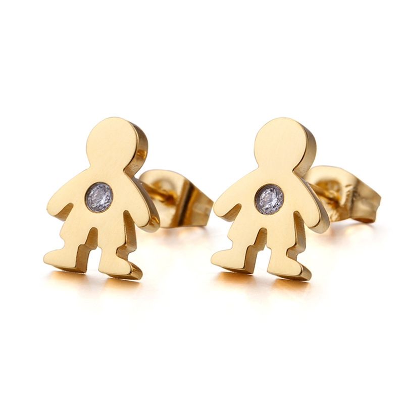 Simple Style Doll Titanium Steel 18K Gold Plated Earrings Ear Studs