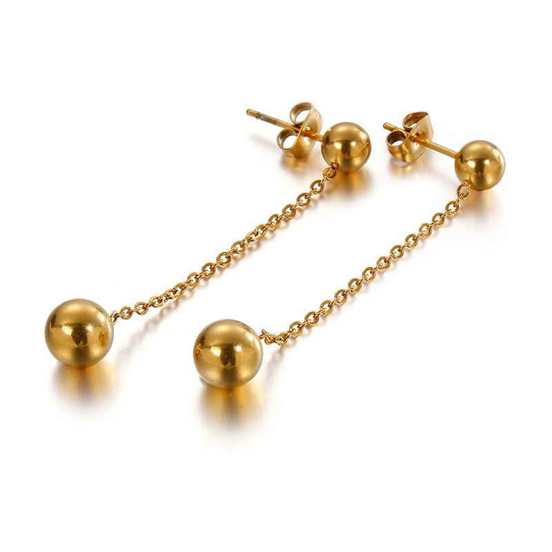 Japanese And Korean Temperamental Fashion Size Steel Ball Rose Gold Stud Earrings Female Fashionmonger Personalized Chain Wear Steel Ball Earrings Mixed Batch