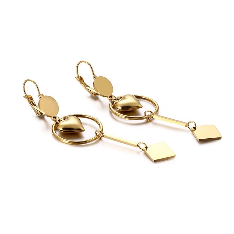 Korean Fashion Metal Stainless Steel Geometric Heart-shaped Earrings Simple Long Earrings