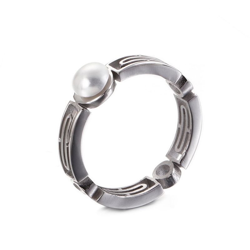 Japan And South Korea Trend Simple Fashion Stainless Steel Pearl Ladies Ring Wholesale