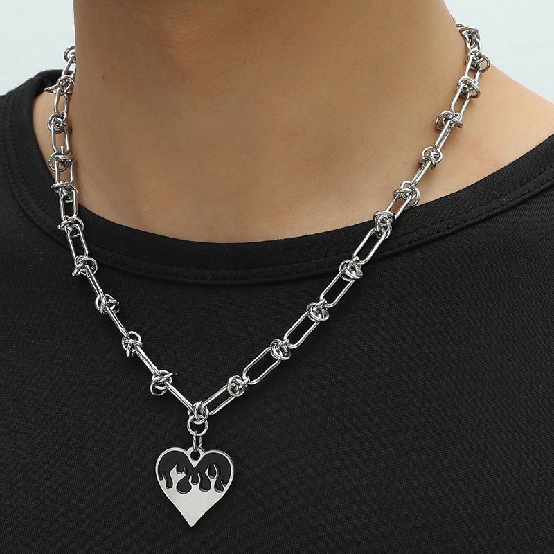 Love Necklace Jewelry Niche Design Titanium Steel Heart-shaped Flame Clavicle Chain Accessories