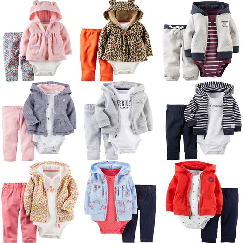 Baby Long-sleeved Hooded Sweater And Romper Pants Three-piece Set