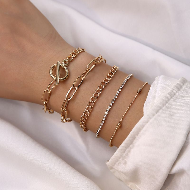 Fashion Ol Bracelet Trend Ot Buckle Multi-layer Popular Diamond Chain Hollow Round Bead Bracelet 5-piece Set