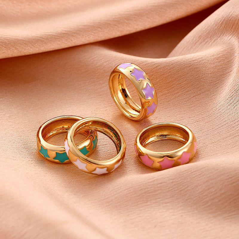 Cross-border New Oil Drop Star Ring Creative Color Drop Oil Geometric Ring Finger Ring Index Finger Ring Tail Ring
