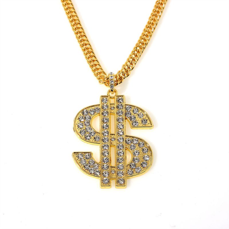 Hot Style Hip-hop Personality Trendy Brand Necklace Rhinestone-studded Dollar Pendant Necklace Necklace Sweater Chain