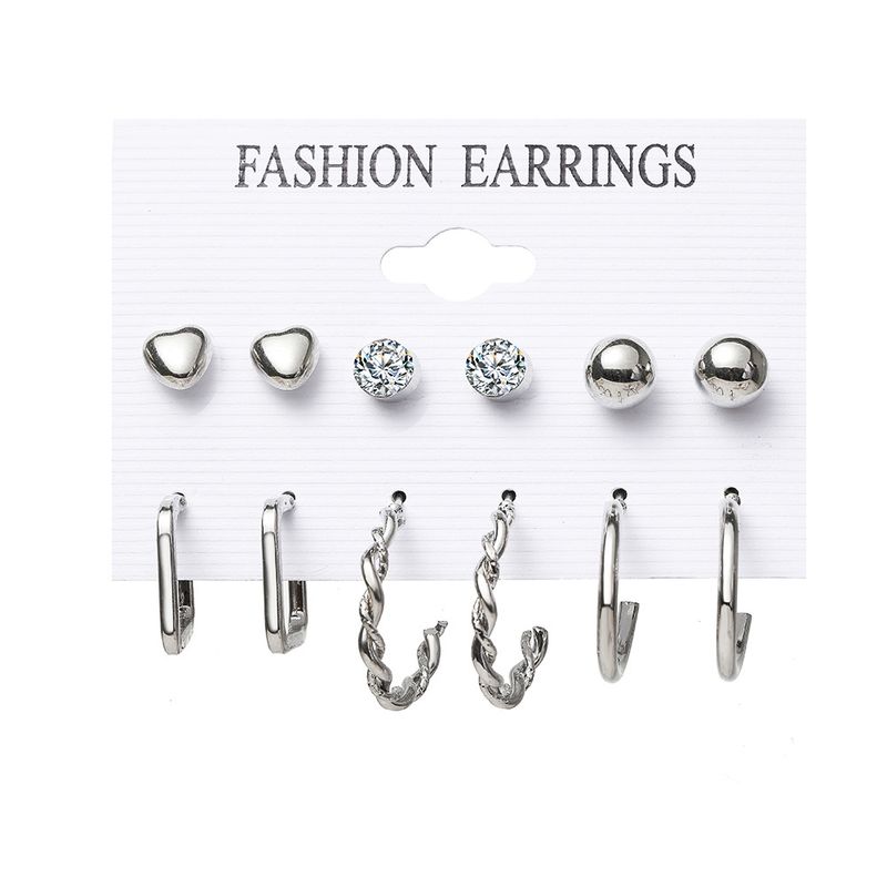 European And American Simple Earrings Alloy 6 Pairs Pearl Earrings Set Creative Ins Style Geometric Earrings