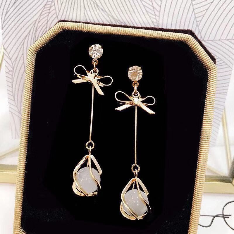 Tempérament Coréen Explosif Sauvage Simple Sexy 925 Aiguille En Argent Mode Longues Boucles D&#39;oreilles Opale