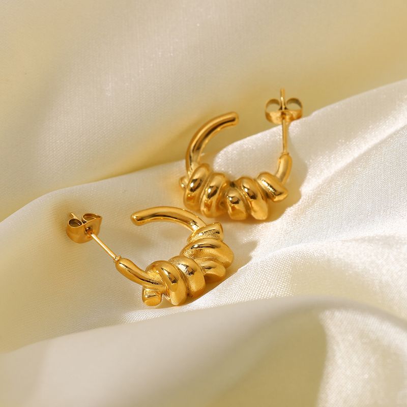 Modestil 18k Gold Edelstahl Retro Wicklung C-förmige Ohrringe Geometrische Ohrringe