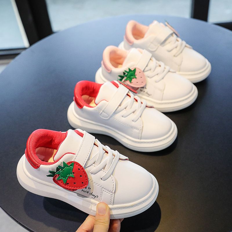 Zapatos De Fresa Para Niñas Zapatos Deportivos Blancos Para Bebés Zapatos Casuales Coreanos Para Niños Zapatos Individuales Para Niños De 1-3 Años
