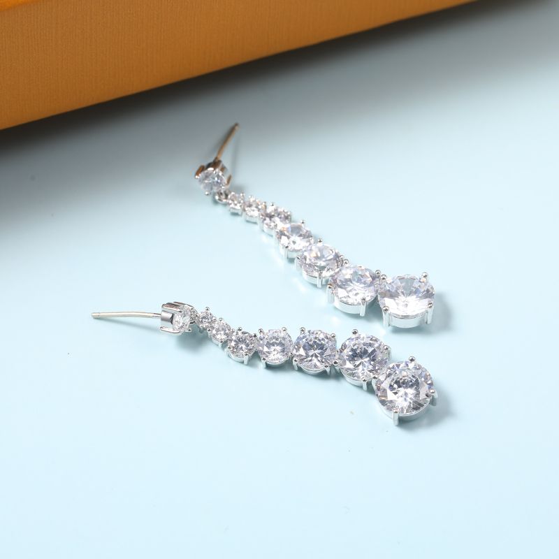 Brass Material Plating Real Platinum Simple Fashion Large Zircon Inlaid Temperament Earrings
