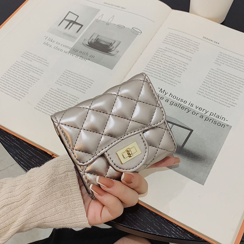 Short Money Clip Embroidered Thread Rhombic Wallet Korean Version Pu Coin Purse Fashion Card Bag Folding Bag