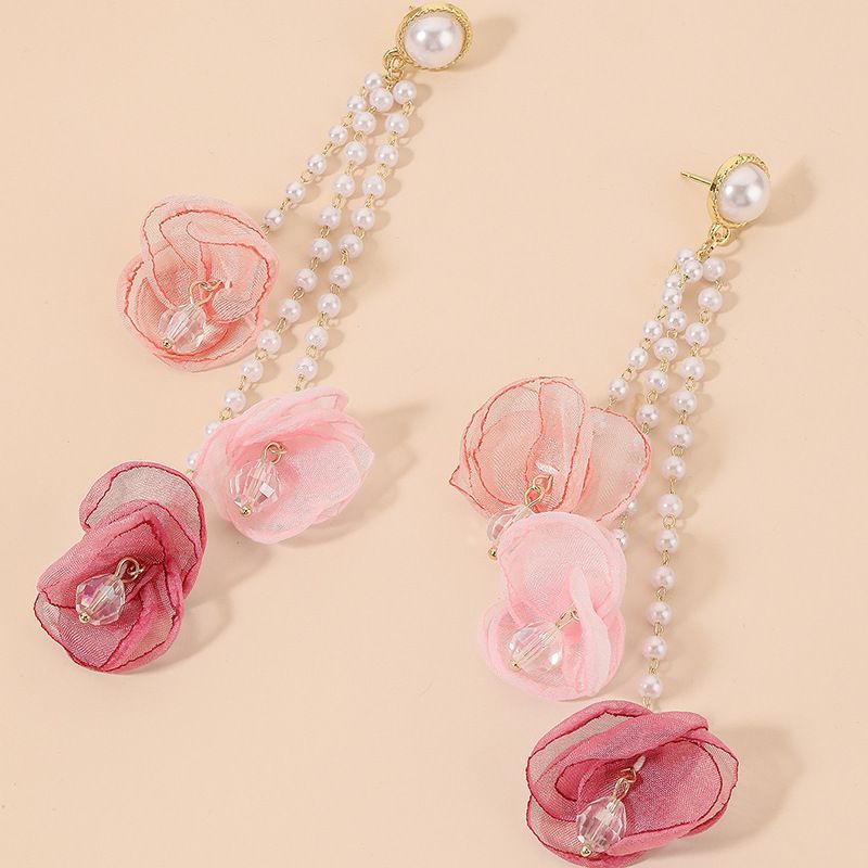 Fashion Pearl Flower Tassel Long Pendent Earrings Wholesale Nihaojewelry