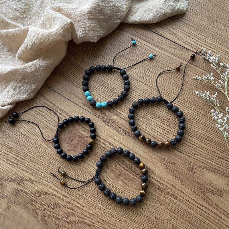 Bracelet De Perles En Pierre Volcanique Noire En Gros Nihaojewelry