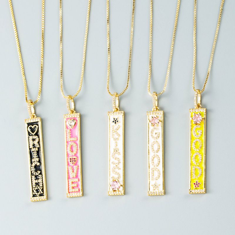 Copper Inlaid Zircon Color Dripping Oil Square Letter Pendant Simple Necklace Wholesale Jewelry Nihaojewelry