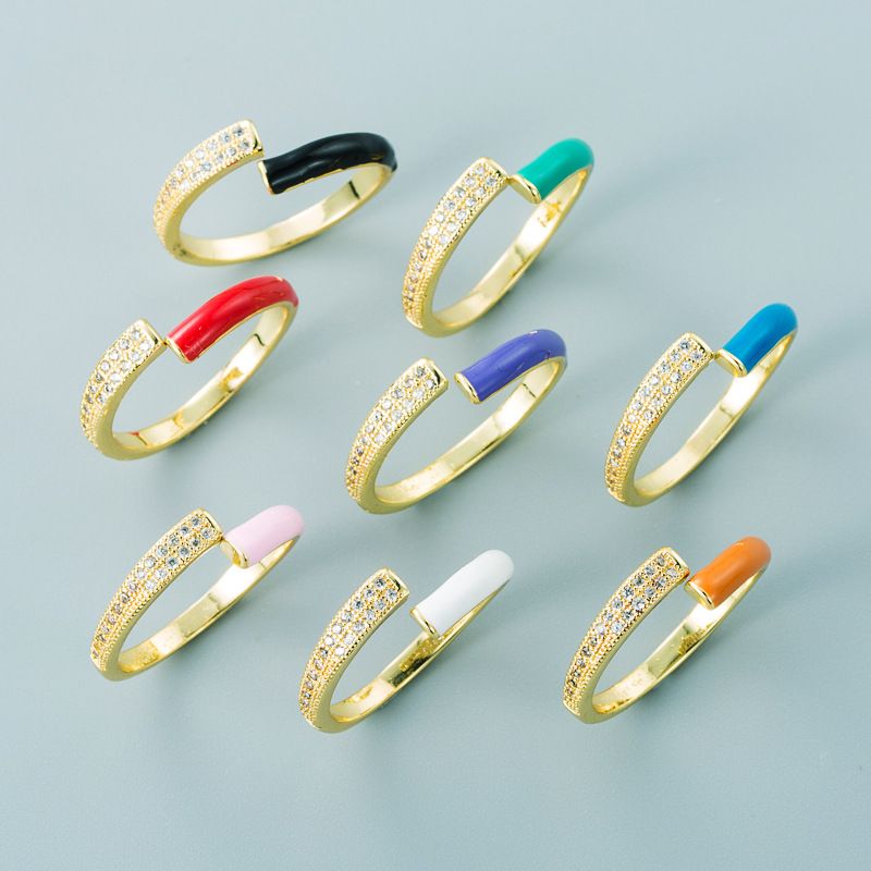 Corea Moda Cobre Con Incrustaciones De Circón Color Gota Aceite Anillo De Apertura Al Por Mayor Nihaojewelry