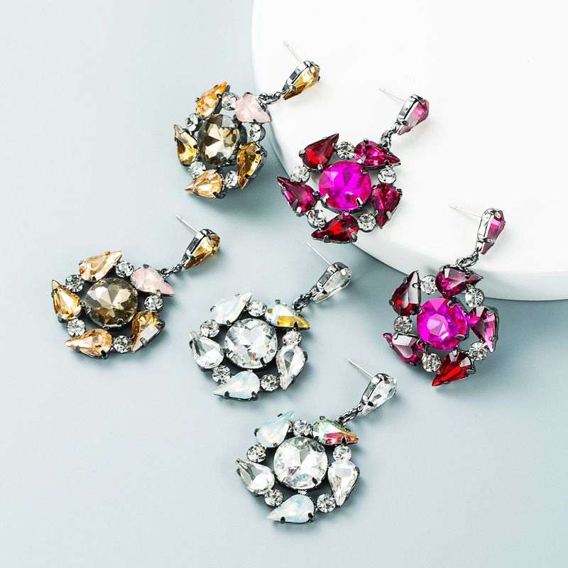 Boucles D'oreilles En Diamant Pleine Fleur En Alliage Multicouche Rétro En Gros Nihaojewelry