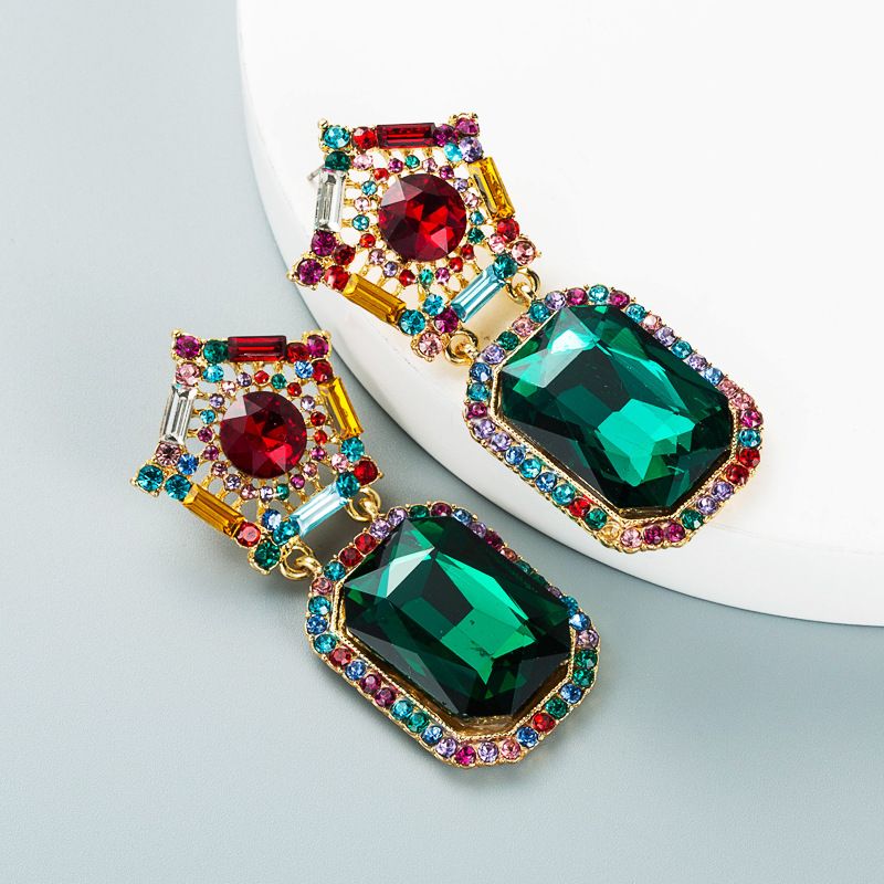 Mode Geometrische Farbige Diamant-serie Quadratische Anhänger Ohrringe Großhandel Nihaojewelry