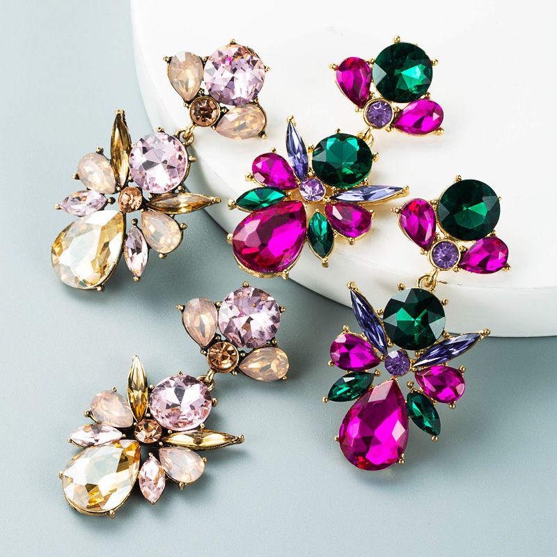Fashion Geometric Alloy Colored Glass Diamond Earrings Wholesale Nihaojewelry
