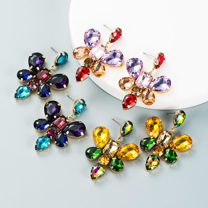 Fashion Drop-shaped Glass Diamond Butterfly Flower Earrings Wholesale Nihaojewelry