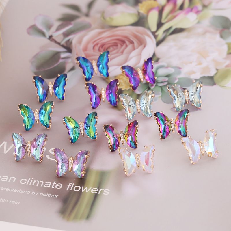 1 Par Moda Mariposa Enchapado Cobre Diamantes De Imitación Vidrio Pendientes
