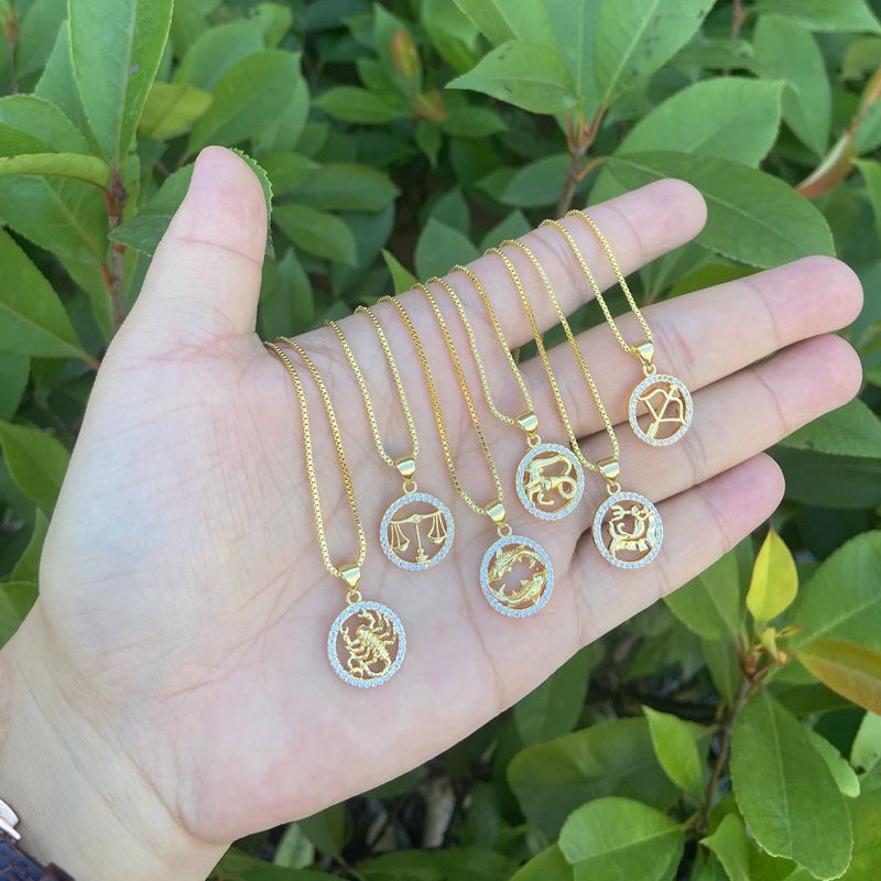 12 Constellation Pendant Copper Micro-inlaid Diamond Necklace Wholesale Nihaojewelry